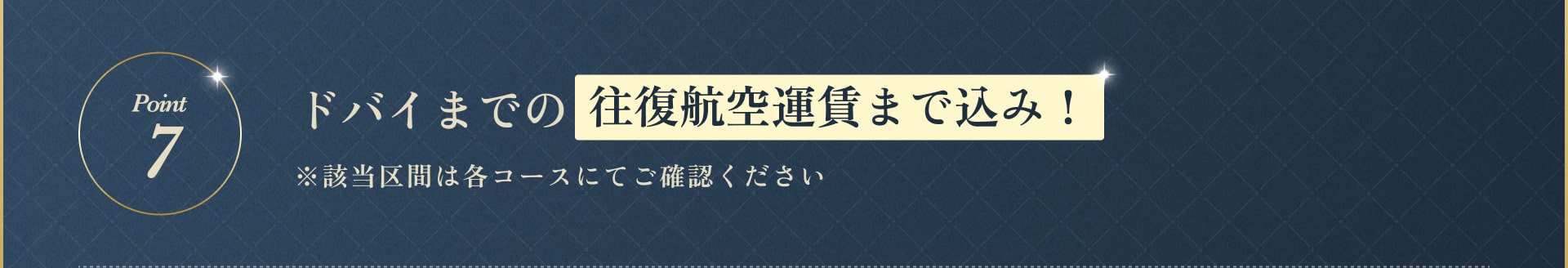 ドバイまでの往復航空運賃まで込み！※該当区間は各コースにてご確認ください