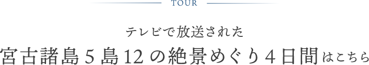 TOUR テレビで放送された宮古諸島5島12の絶景めぐり4日間はこちら