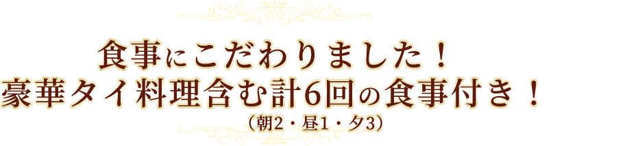 食事にこだわりました！豪華タイ料理含む計6回の食事付き！（朝2・昼1・夕3）