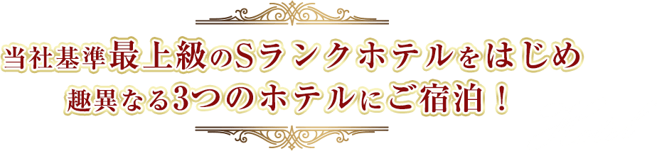 当社基準最上級のSランクホテルをはじめ 趣異なる3つのホテルにご宿泊！