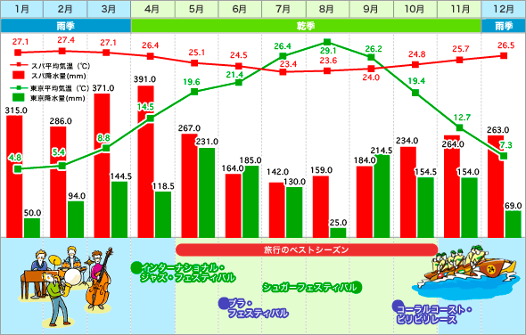 スバ・東京　気温表／降水量グラフ